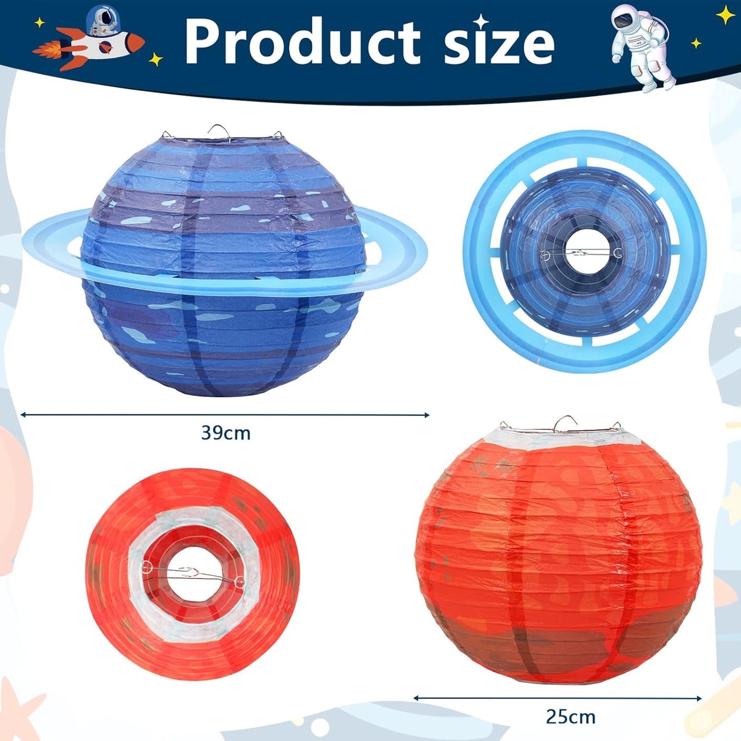 Planet Paper Lanterns, 10 PCS Outer Space Party Decorations, Solar System Planets Lantern for Kids Space Theme Party Birthday Room Decorations （10 Inch）
