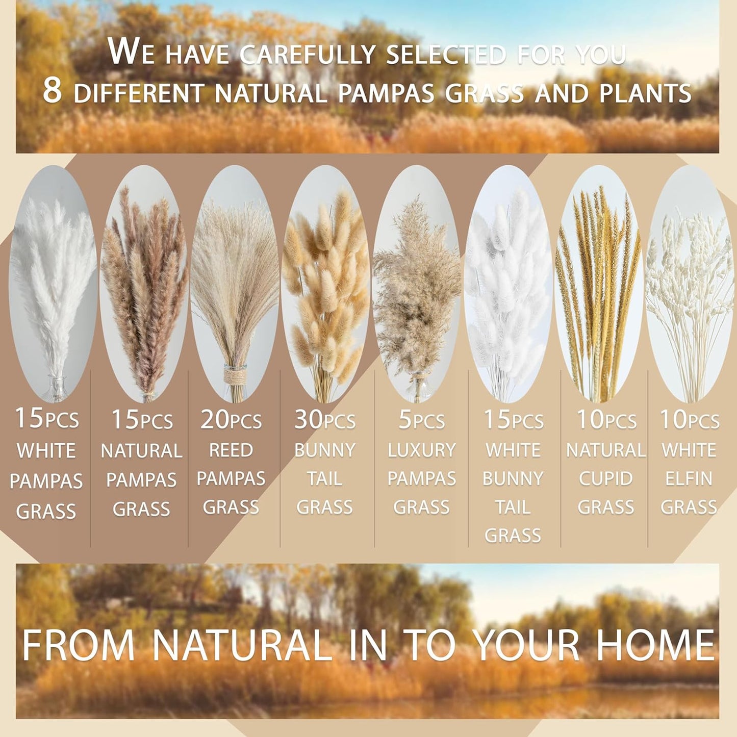 Natural Dried Pampas Grass Boho Home Decor Bouquet Phragmites Dried Flowers Bouquet for Wedding Floral Arrangements Home Decorations (120PCS)