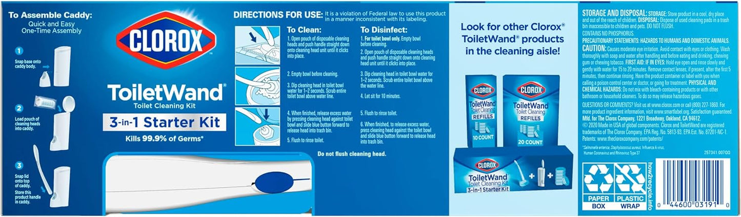 Original Clorox Cleaning System, ToiletWand, Storage Caddy, 6 Refill Heads (Package May Vary)