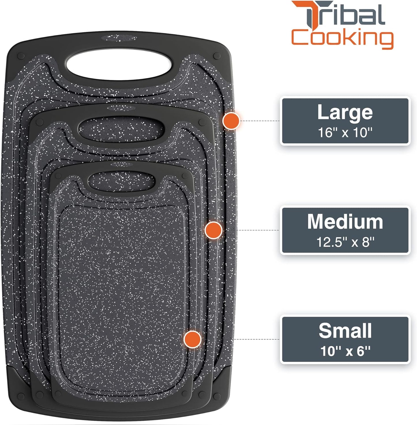 Cooking Cutting Boards - 3 Set - Warrior Strength Small to Extra Large Cutting Boards for Kitchen, Meat, Vegetables - Dishwasher Safe, Juice Groove, Non-Slip Rubber Chopping Board Set