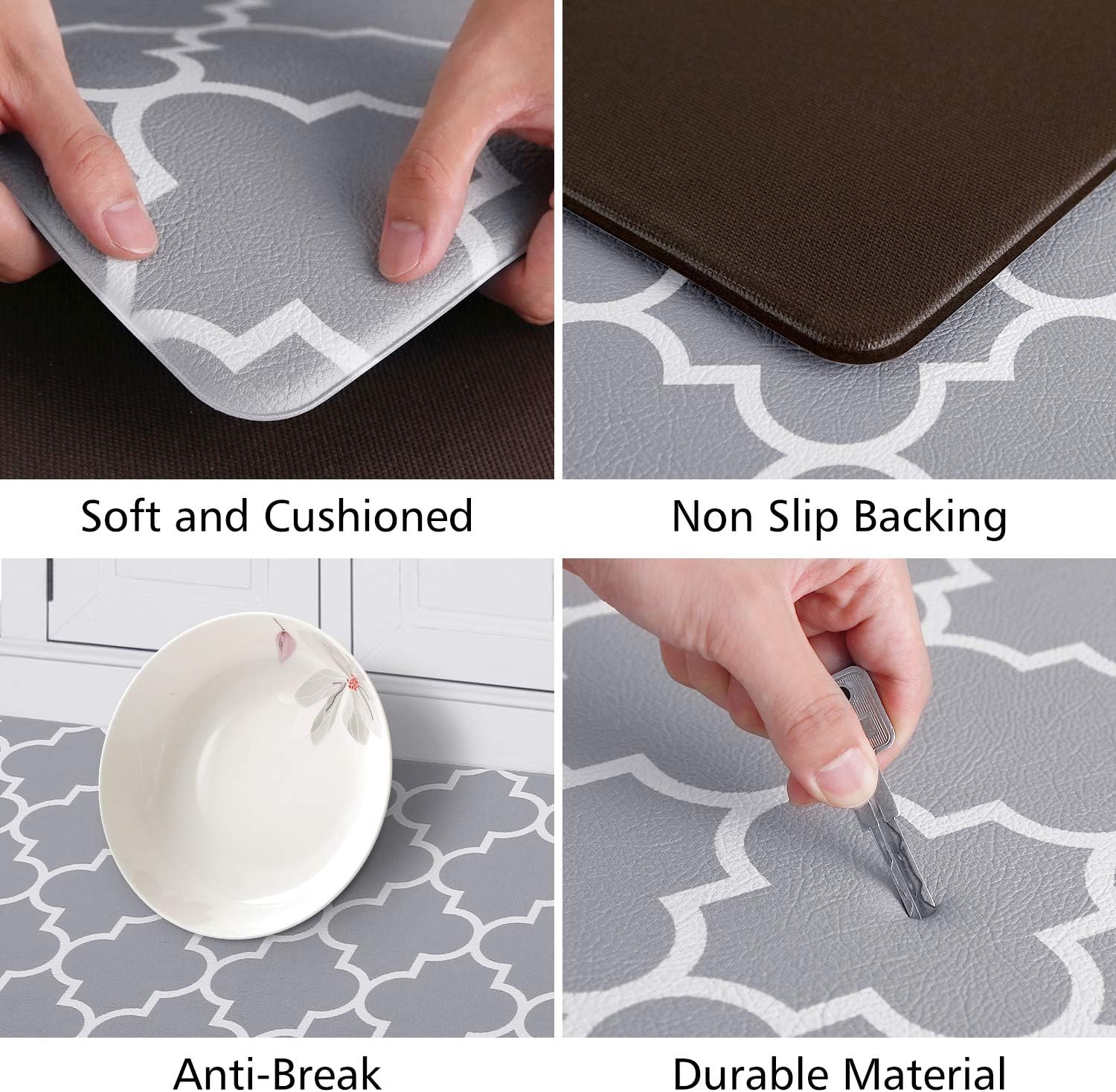 [2 PCS] Cushioned Anti-Fatigue Kitchen Rug, Waterproof Non-Slip Kitchen Mats and Rugs Heavy Duty PVC Ergonomic Comfort Foam Rug for Kitchen, Floor Home, Office, Sink, Laundry,Grey