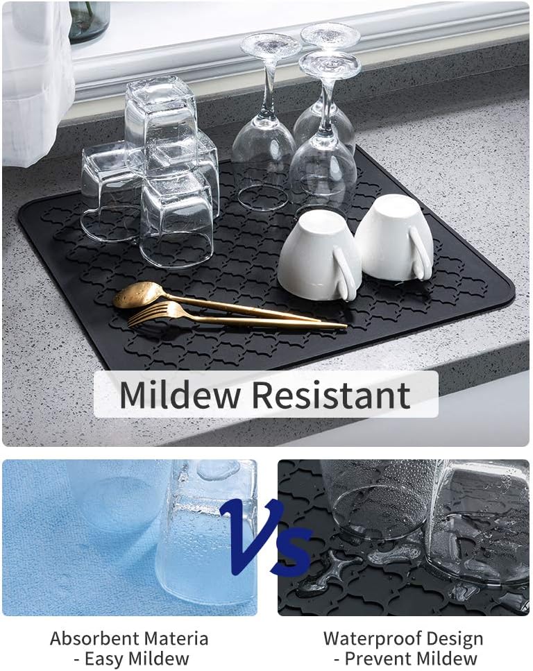 Dish Drying Mats for Kitchen Counter-Silicone Dish Drying Mat-Kitchen Dish Drying Pad Heat Resistant Mat-Kitchen Gadgets Kitchen Accessories Kitchen Small Appliances (12" x 16, BLACK)