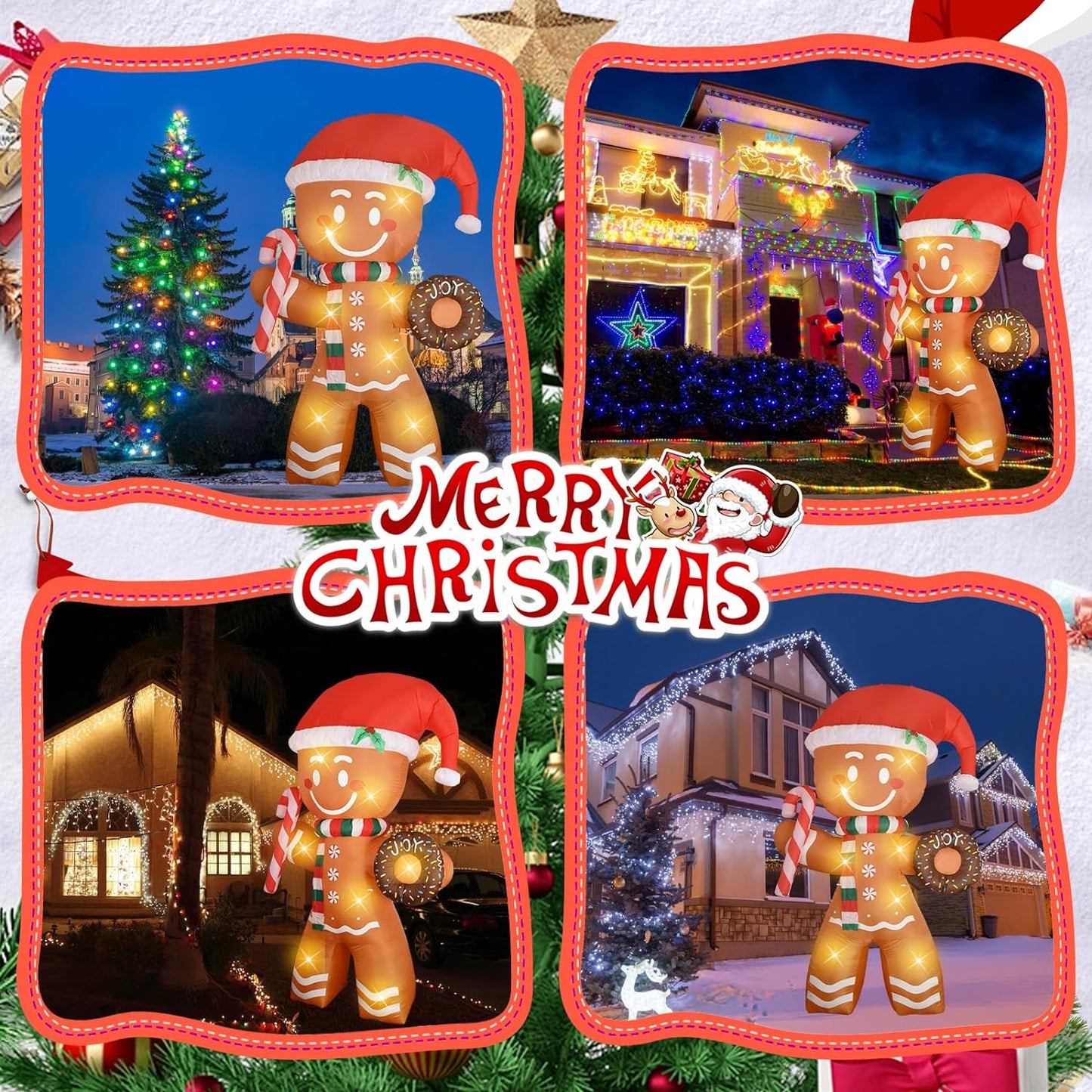 Christmas Inflatables Decoration Gingerbread Man - 8 FT Christmas Outdoor Blow Up Yard Decorations Built in LED Lights - Christmas Outside Yard Garden Lawn Decor