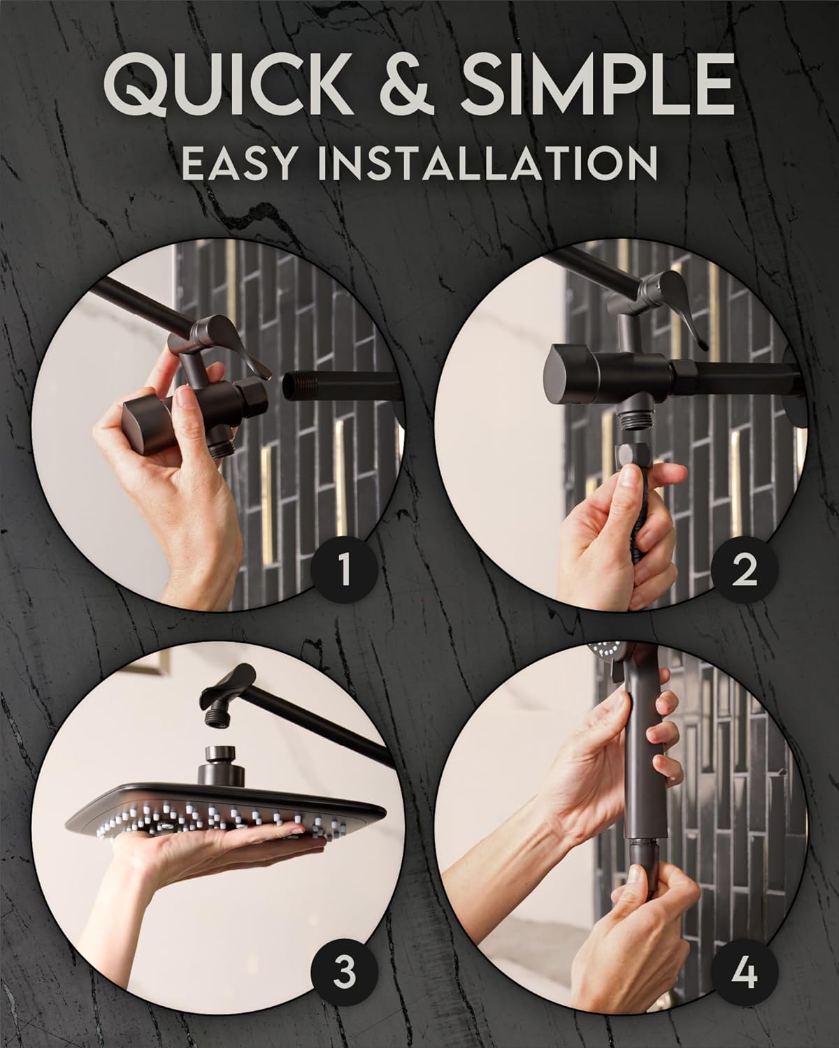 High Pressure Rain Shower Head with Handheld Sparay Combo - Easy to Install Wide Rainfall Showerhead with 23 Water Spray Modes Black Shower Heads– Adjustable Dual Showerhead with Extension Arm