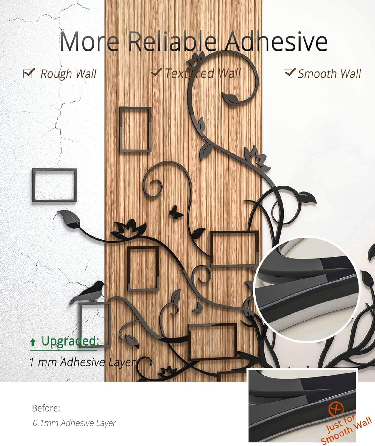 Antlers Family Tree Wall Decor for Living Room, 3D Removable Picture Frame Collage DIY Acrylic Stickers with Deer Head and Quote Family Like Branches on a Tree