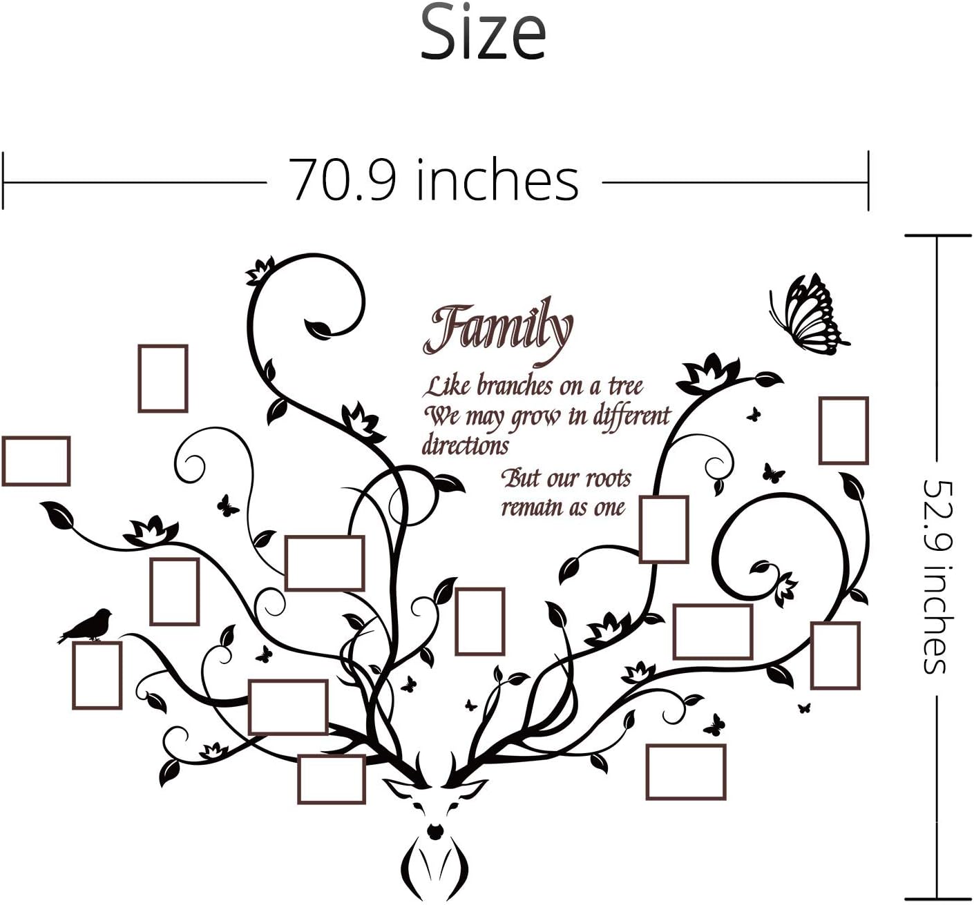 Antlers Family Tree Wall Decor for Living Room, 3D Removable Picture Frame Collage DIY Acrylic Stickers with Deer Head and Quote Family Like Branches on a Tree