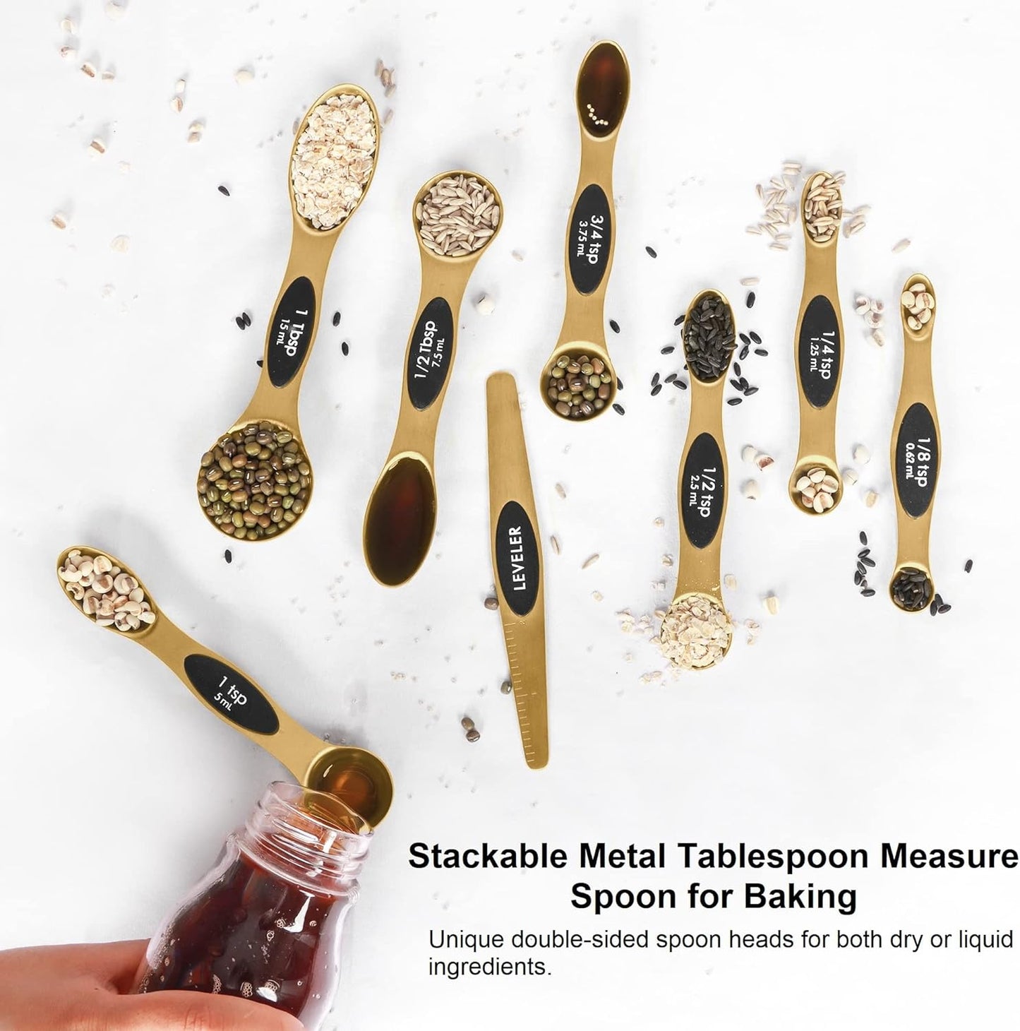 Magnetic Measuring Spoons Set Stainless Steel with Leveler-9pcs Stackable Measuring Cups for Baking-Measuring Cups and Spoon Set Kitchen Gadgets Apartment Essentials Fits in Spice Jars
