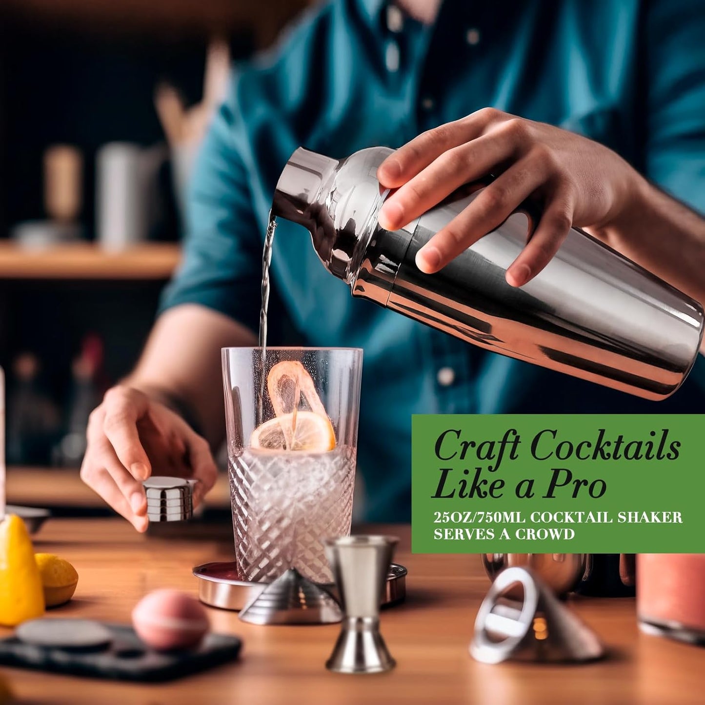 Cocktail Shaker Set Bartender Kit with Stand, 12-Piece Stainless Steel Bar Tools Set with All Essential Bar Accessories, Home Essentials Drink Mixer Set with Martini Shaker Jigger Muddler Strainer