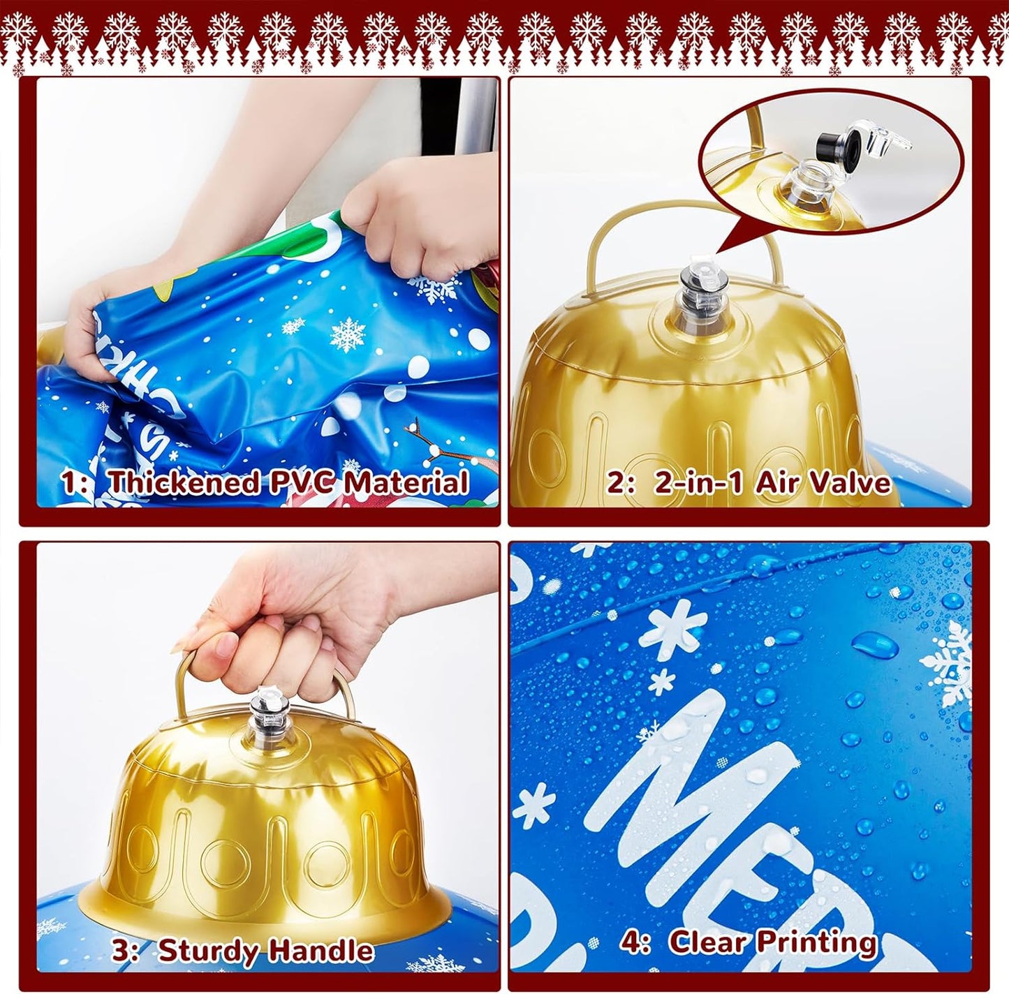 Inflatable Christmas Balls with 2 Christmas Ribbon, 24'' Giant Christmas Inflatable Decorations Ornaments Ball, Christmas Decorations Ball for Outside Indoor Holiday Yard Lawn Decor, Red&Blue