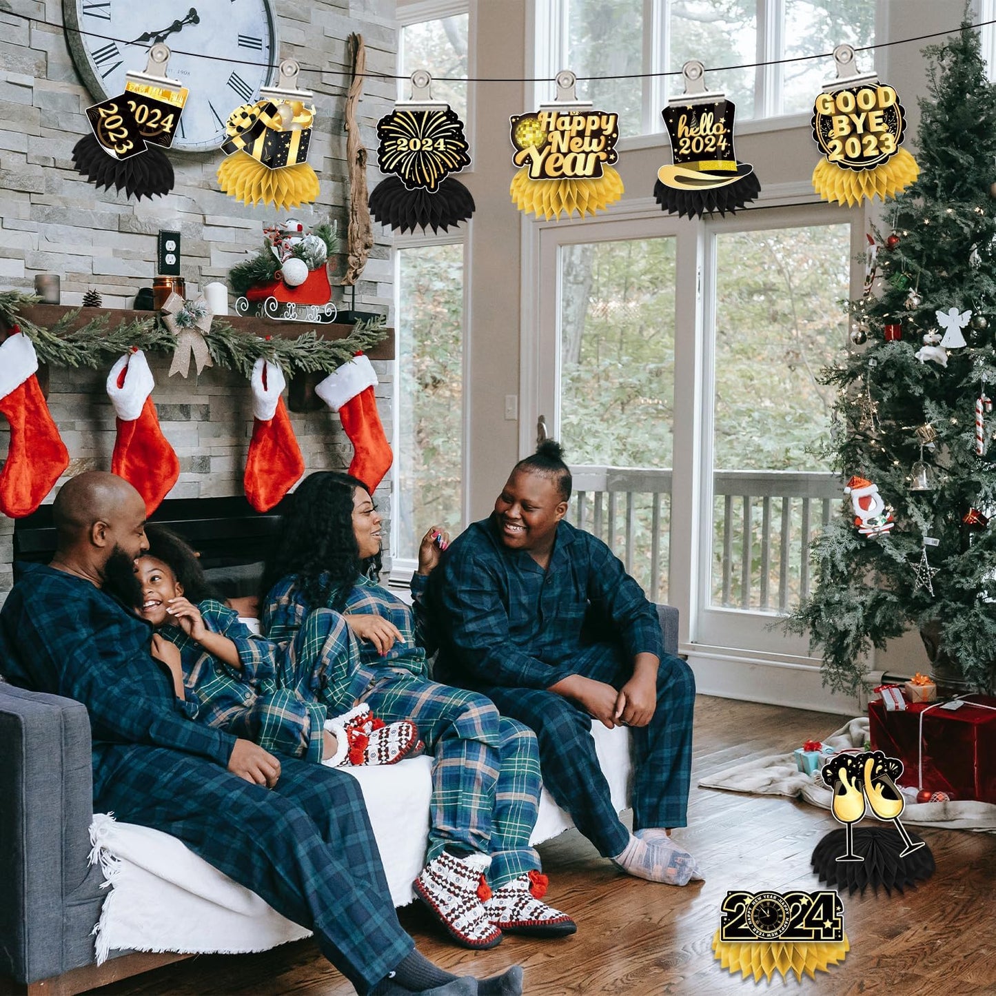 New Years Decorations 2024, 8 Pcs Happy New Year Decorations 2024 Honeycomb Centerpieces, New Years Table Decorations 3d Double Side Table Centerpieces, New Years Eve Decorations for Table