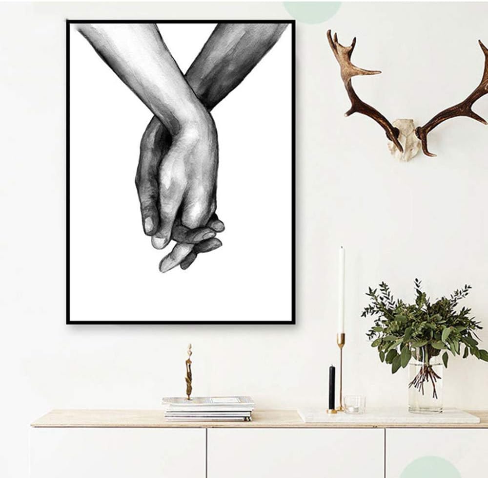 Love and Hand in Hand Wall Art Canvas Print Poster,Simple Fashion Black and White Sketch Art Line Drawing Decor for Home Living Room Bedroom Office(Set of 3 Unframed, 16x20 inches)