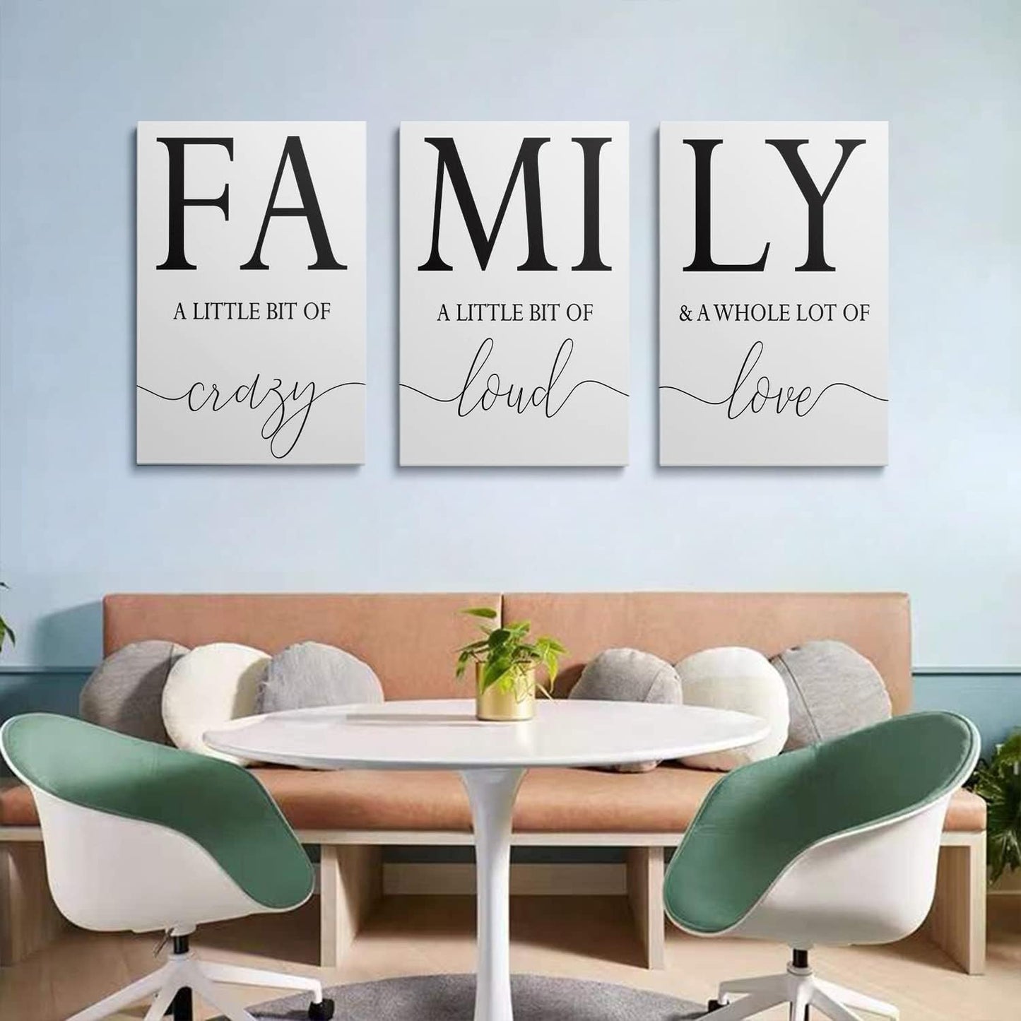 Home Family Wall Decor, Set of 3 Inspirational Canvas Prints Black and White Framed Canvas Art Paintings Wood Wall Decoration for Dining Room Bedroom Living Room 12"x16"