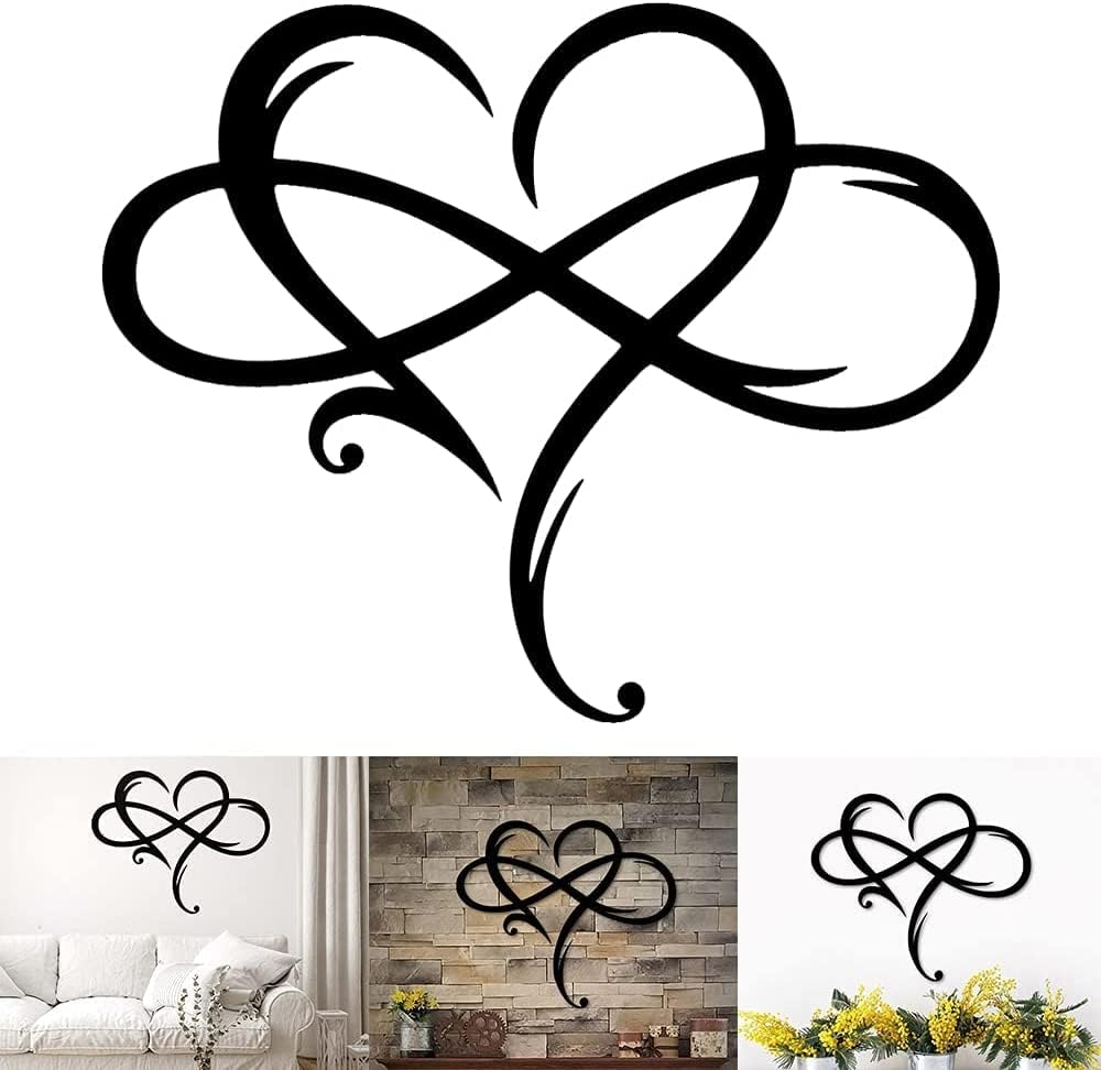 Infinity Heart Wall Decor, Unique Infinity Heart Metal Art Wall Decor Love Sign Steel Wall Plaques Bedroom Ornaments for Home Wedding Decor, Room Living Room Decoration (Black, 23.6x20.6inch)