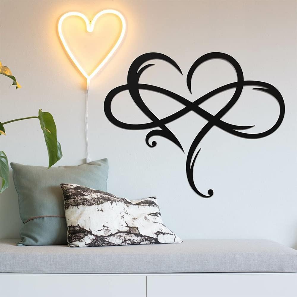 Infinity Heart Wall Decor, Unique Infinity Heart Metal Art Wall Decor Love Sign Steel Wall Plaques Bedroom Ornaments for Home Wedding Decor, Room Living Room Decoration (Black, 23.6x20.6inch)