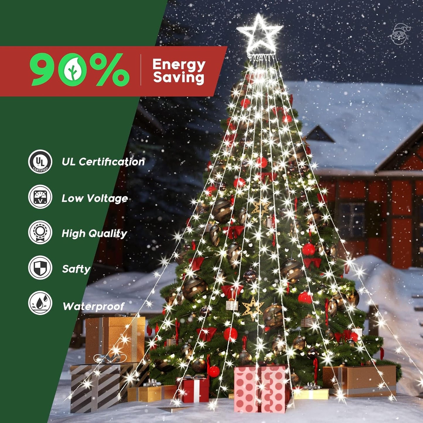 Christmas Lights 344 LED Star Lights 8 Lighting Modes Outdoor Tree Decorations for Christmas Yard, Garden, New Year, Holiday, Wedding, Party（Cold White）