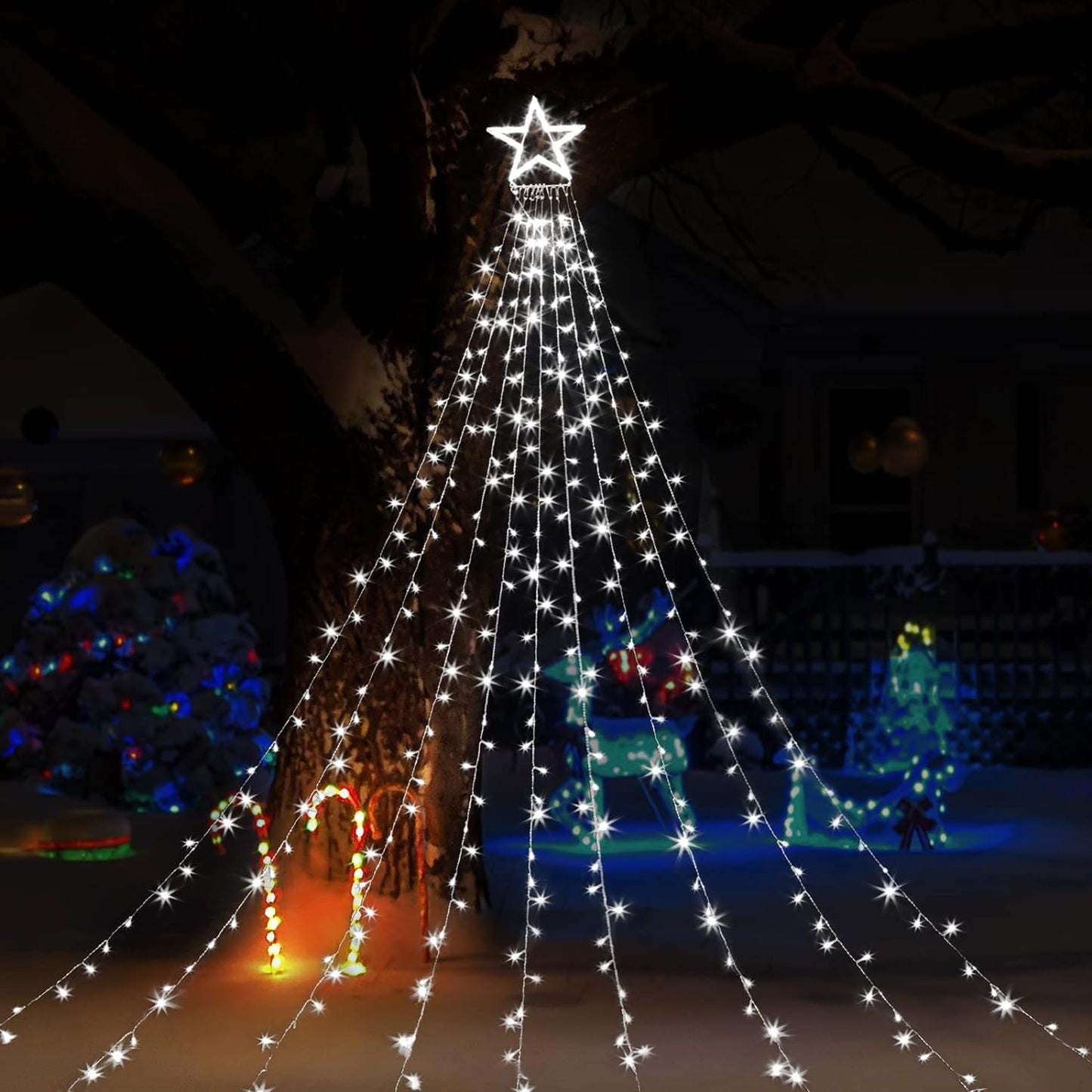 Christmas Lights 344 LED Star Lights 8 Lighting Modes Outdoor Tree Decorations for Christmas Yard, Garden, New Year, Holiday, Wedding, Party（Cold White）