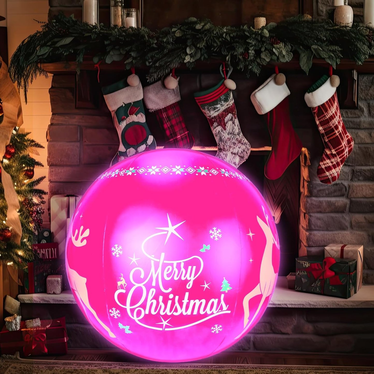 5FT Giant Light up PVC Inflatable Christmas Ball Large Christmas Decorations Outdoor with LED Light and Remote Inflatable Christmas Ornaments for Outdoor Lawn Yard Decor(Merry Christmas)