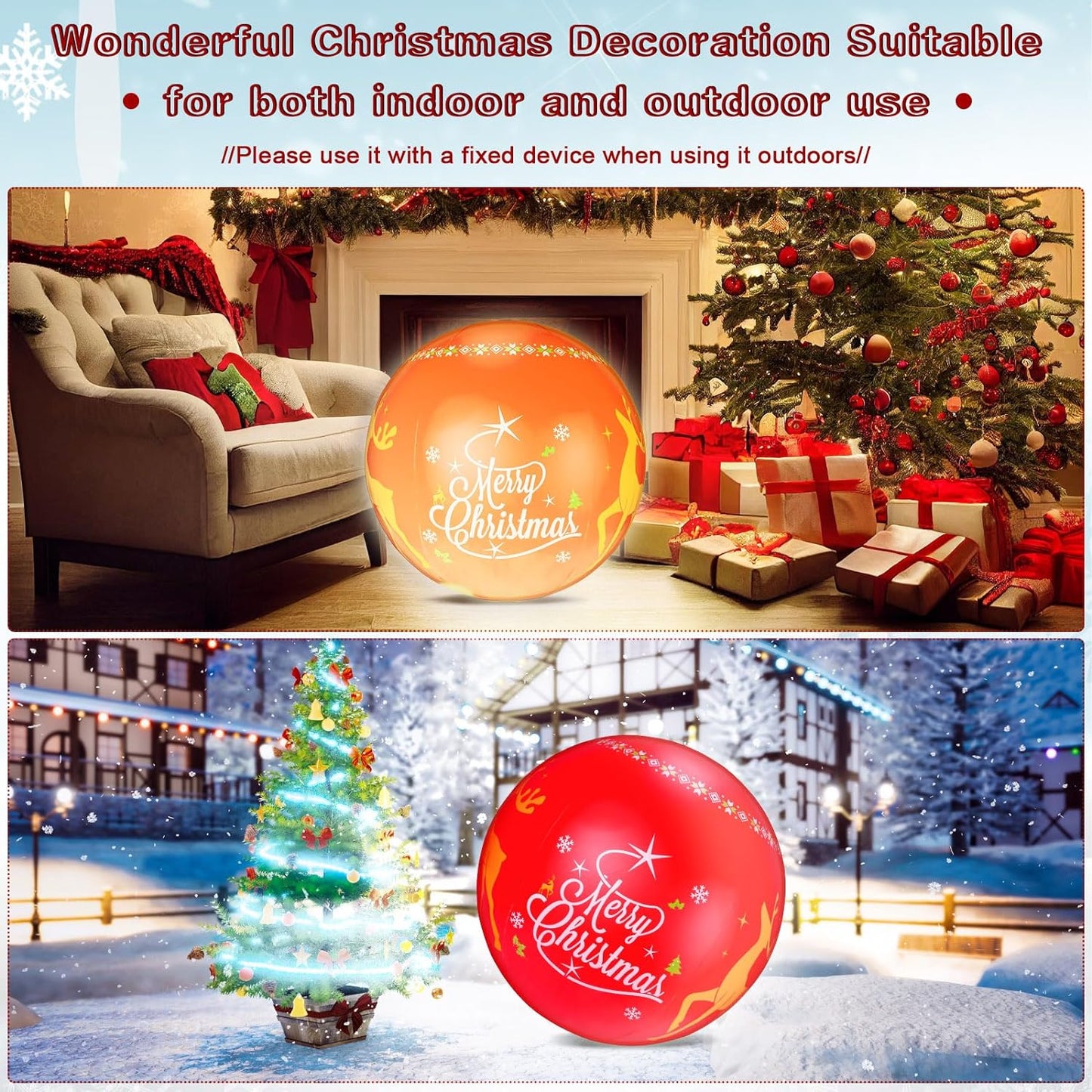 5FT Giant Light up PVC Inflatable Christmas Ball Large Christmas Decorations Outdoor with LED Light and Remote Inflatable Christmas Ornaments for Outdoor Lawn Yard Decor(Merry Christmas)