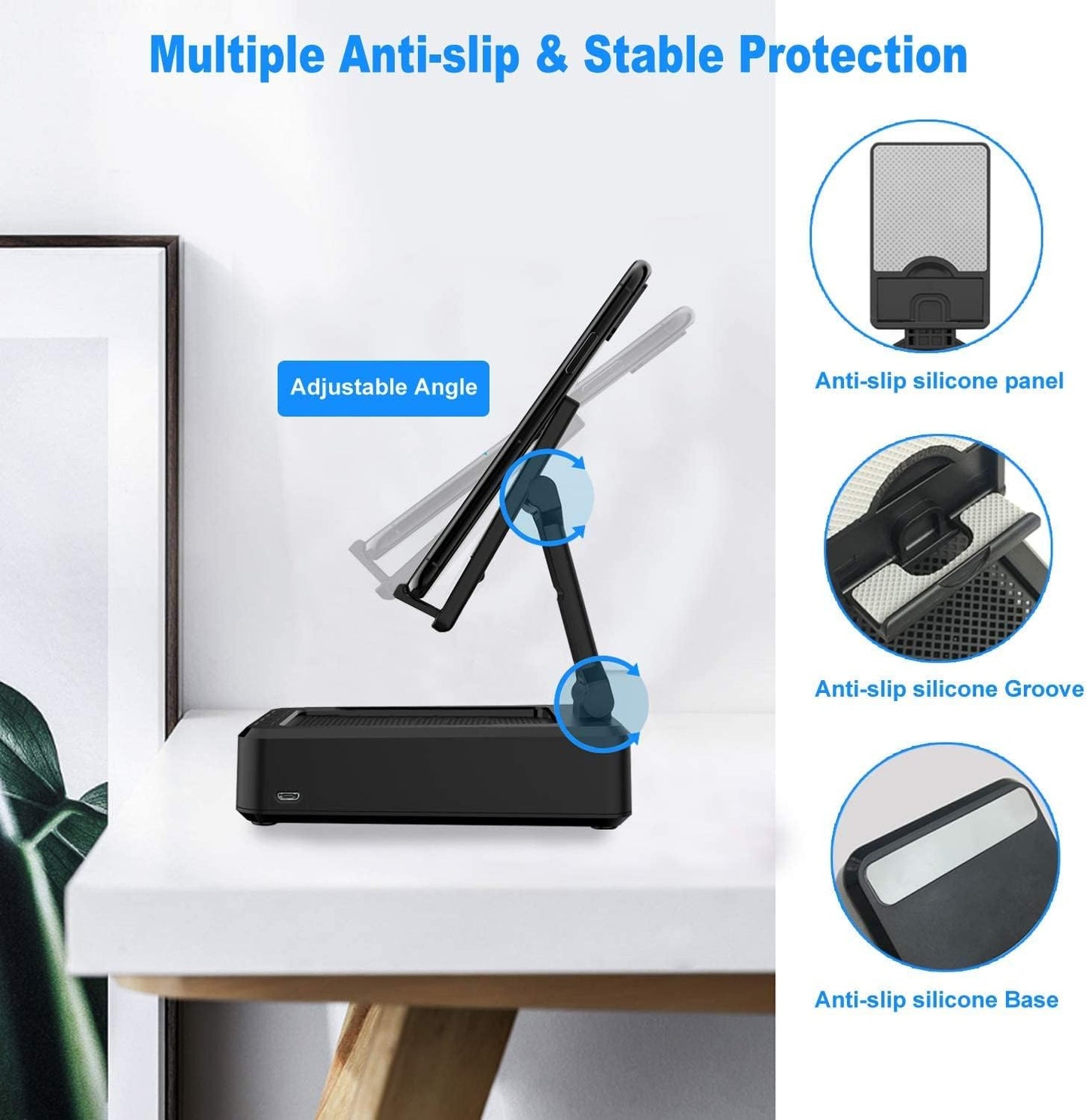 Cell Phone Stand with Wireless Bluetooth Speaker and Anti-Slip