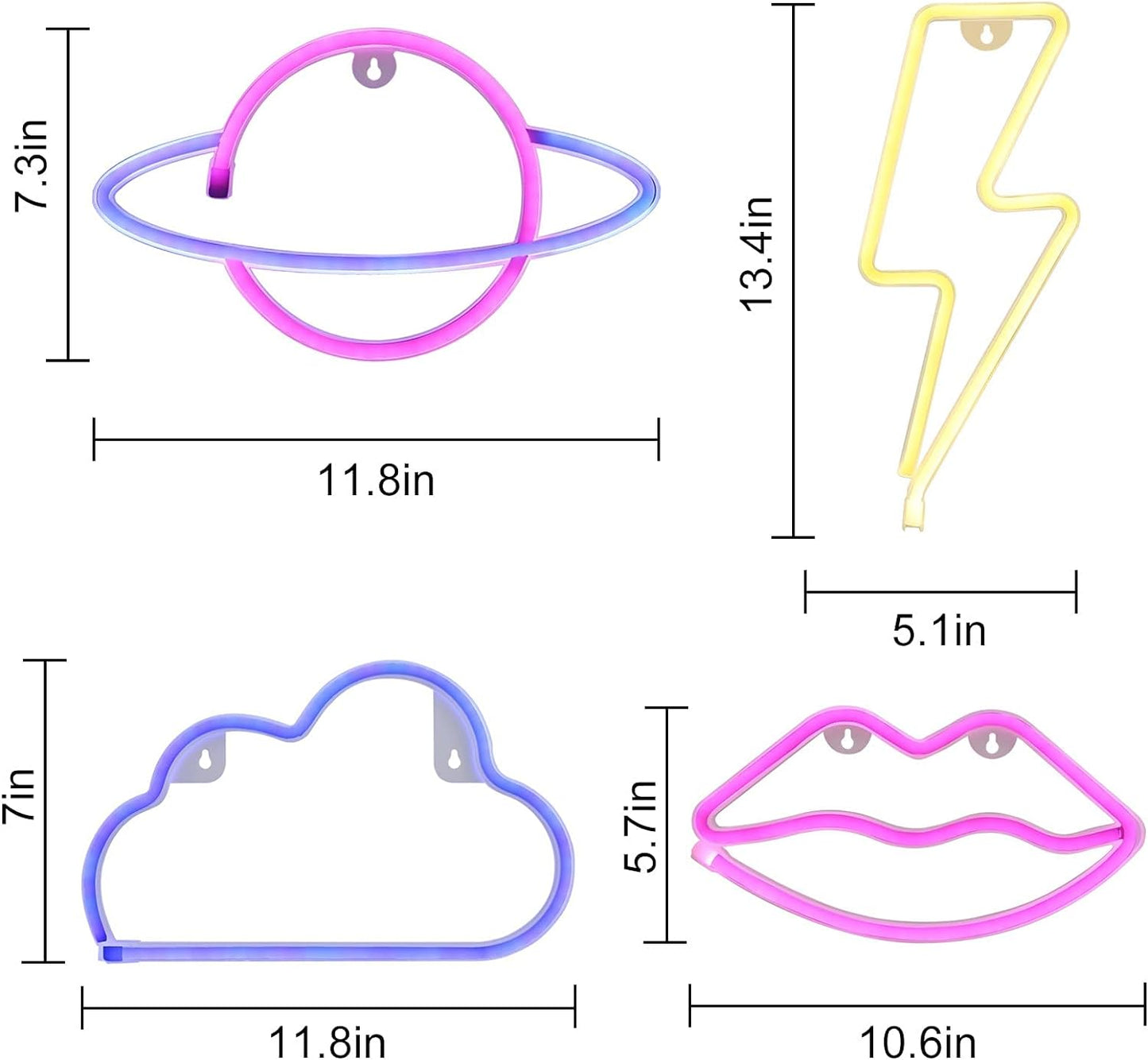 4 Pcs LED Decorative Neon Night Cloud Signs, Hanging Light Up for Bedroom, Room for Wall Decor Pink/Blue Planet