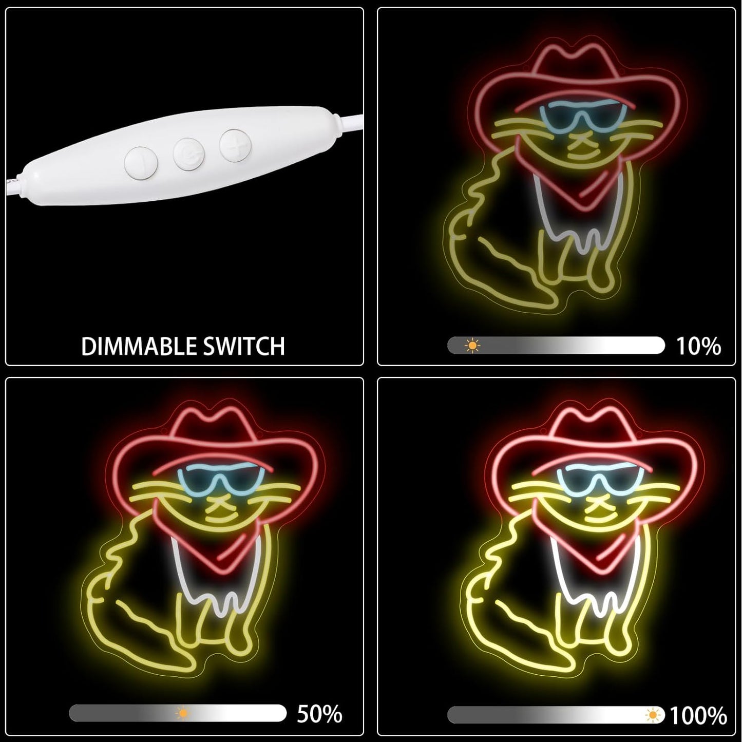 Cat Neon Sign for Wall Decor Cowboy Kit Led Neon Light for Kids Room Wedding Birthday Home Party Art Decor Gifts, Dimmable & Powered by USB, 15.7x11.8 inches