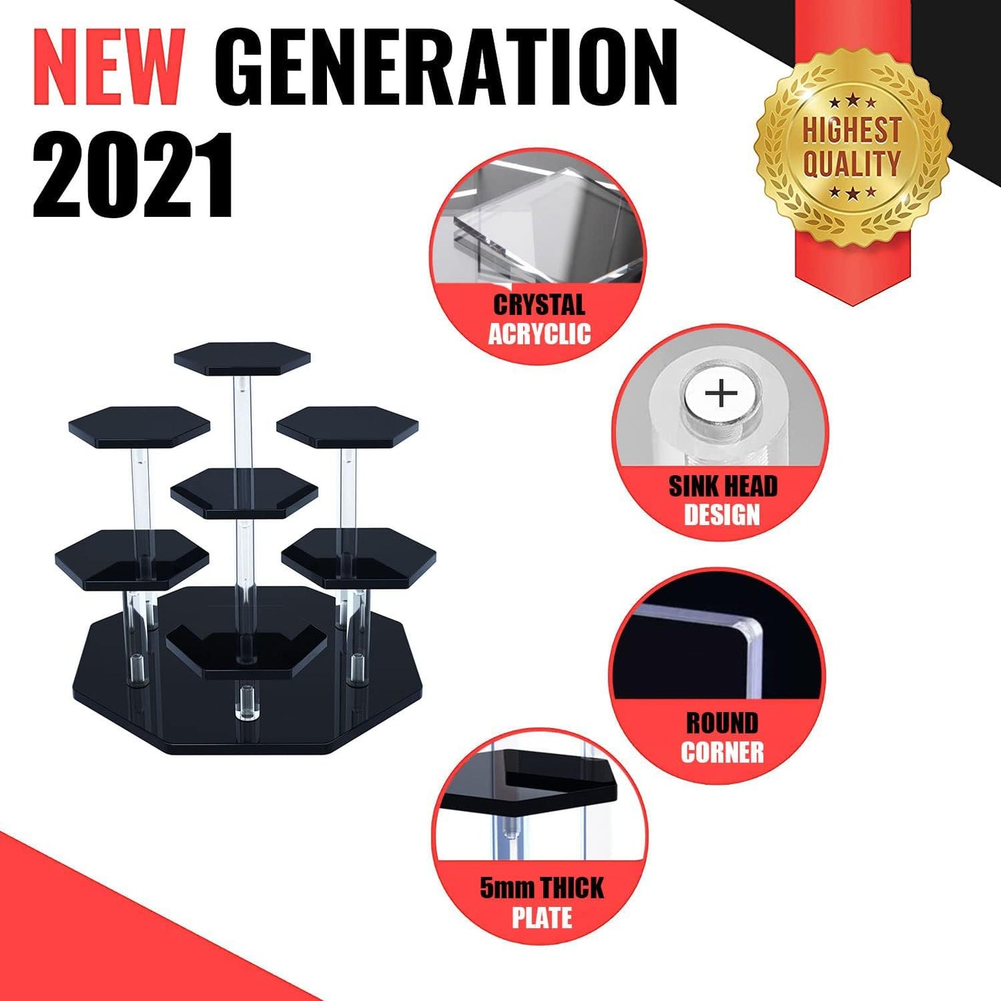 Acrylic Display Stand for Figures, Collectibles, Toys and Dolls, Jewelry, Action Figures Collection Organizer Holder, Collectibles Stand, Cosmetic Items Risers, 7-Tier. (Black)