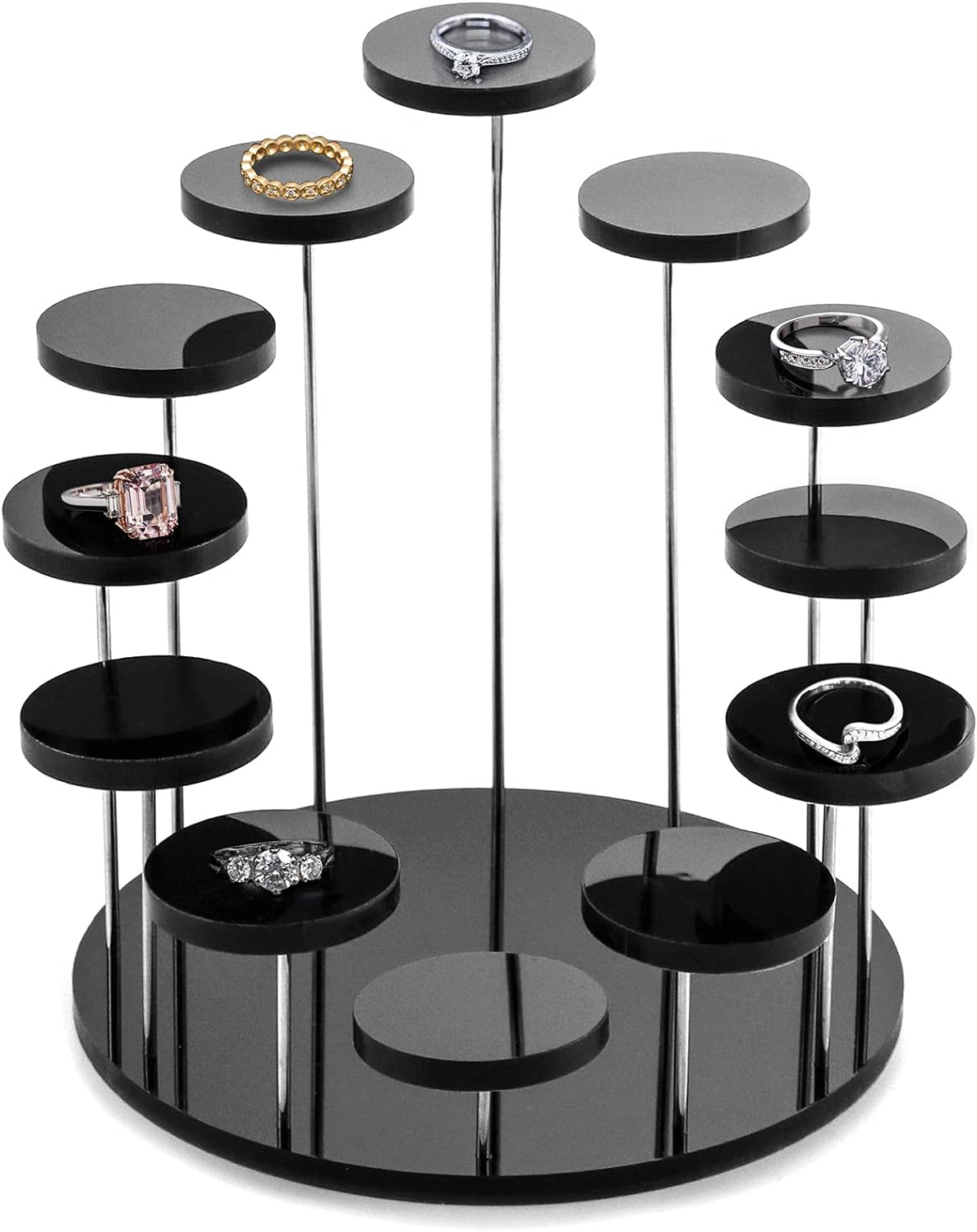 Round Acrylic Products Display Riser Stands, 12 Tier Jewelry Display Stands for Rings Earrings,Mini Figurines, Black
