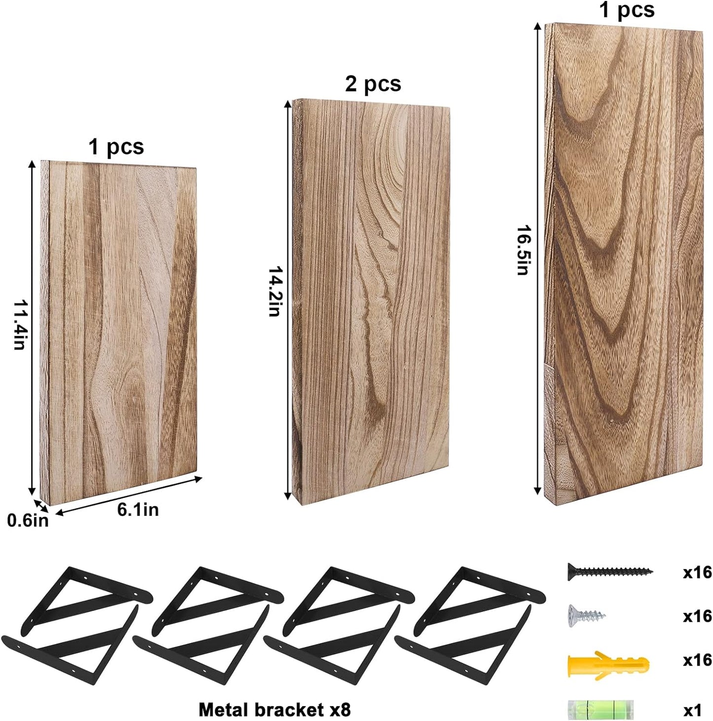 Floating Shelves, Rustic Wood Shelves, 4 Sets of Wall Mounted Shelf for Bathroom Decor, Bedroom, Living Room and Plants (Carbonized Black)