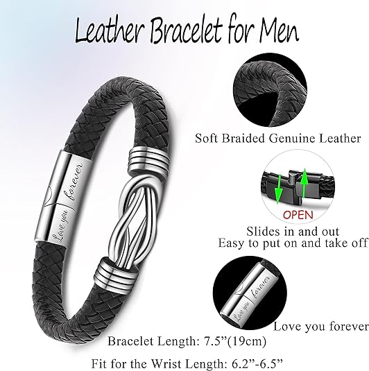 Black Braided Leather Bracelets Gifts for Man