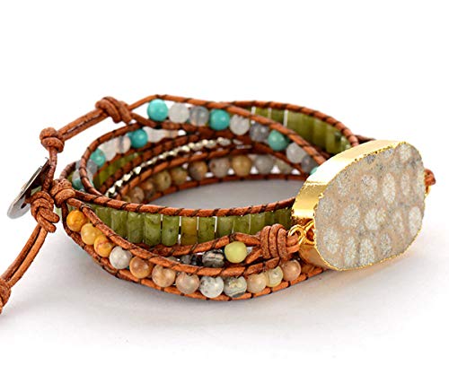 Handmade Boho Natural Stone Wrap Bracelets Turquoises Crystal Beads Bracelet Jewelry