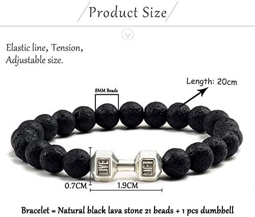 Natural Black Volcanic Lava Stone Dumbbell Bracelet Matte Beads Bracelets For Women Men Fitness Barbell Jewelry Pulseras
