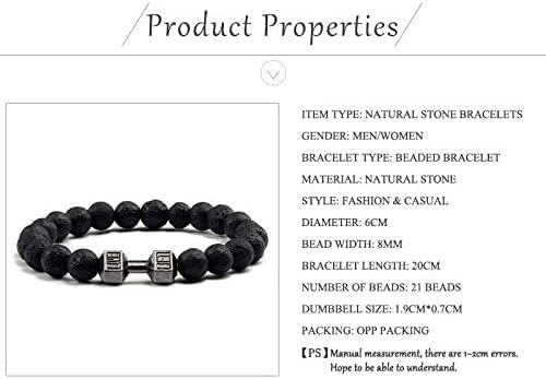 Natural Black Volcanic Lava Stone Dumbbell Bracelet Matte Beads Bracelets For Women Men Fitness Barbell Jewelry Pulseras