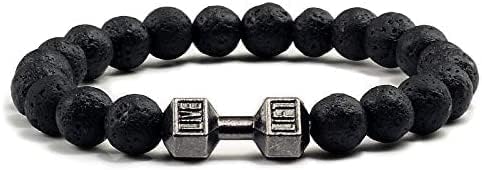 Natural Black Volcanic Lava Stone Dumbbell Bracelet Matte Beads Bracelets For Women Men Fitness Barbell Jewelry Pulseras