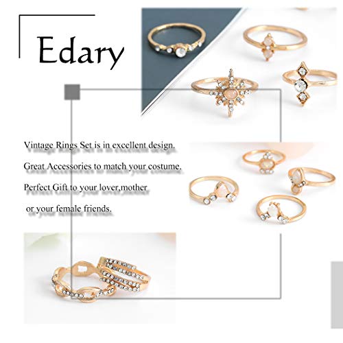 Vintage Ring Set Carved Knuckle Crystal Rings Set Gold Stackable Midi Rings Finger Jewelry for Women