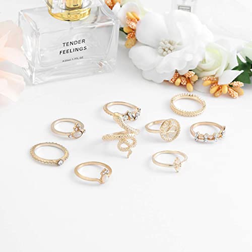 Vintage Ring Set Carved Knuckle Crystal Rings Set Gold Stackable Midi Rings Finger Jewelry for Women