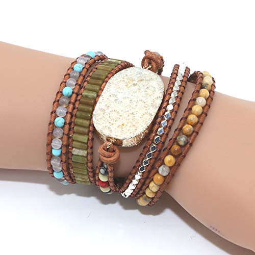 Handmade Boho Natural Stone Wrap Bracelets Turquoises Crystal Beads Bracelet Jewelry