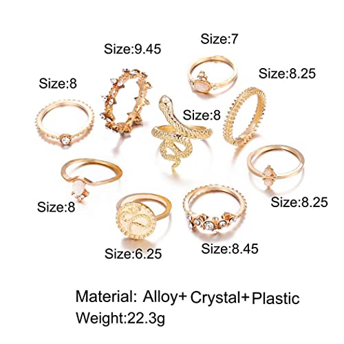 Vintage Ring Set Carved Knuckle Crystal Rings Set Gold Stackable Midi Rings Finger Jewelry for Women