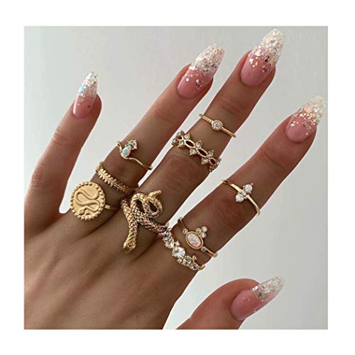 Vintage Ring Set Carved Knuckle Crystal Rings Set Gold Stackable Midi Rings Finger Jewelry for Women