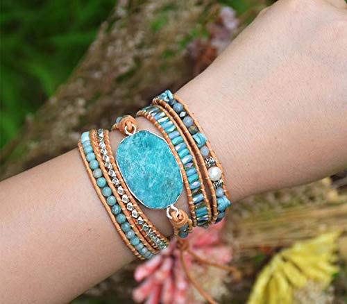 Handmade Boho Natural Stone Wrap Bracelets Turquoises Crystal Beads Bracelet Jewelry