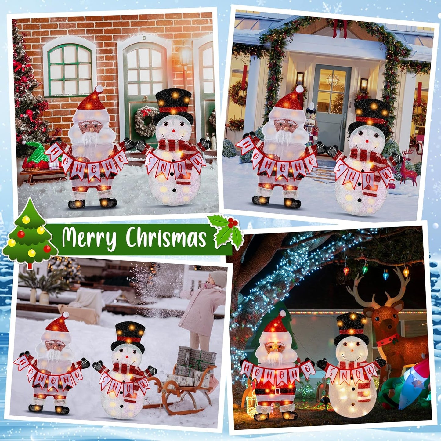 Light Up Santa Claus Snowman Decoration, 2.3Ft Collapsible Christmas Snowman Santa with 5W Bright Bulbs Plug-in Power, Pre-Lit Snowman Santa Claus Gnome(Classic Style,2 Pack)