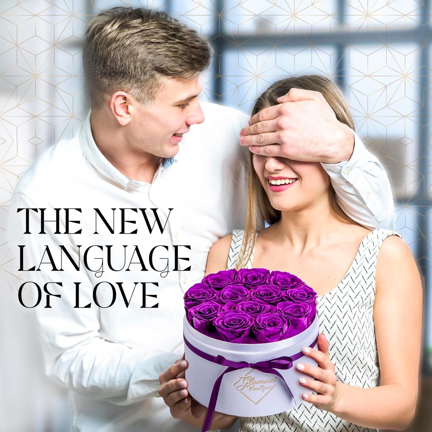 Forever Flower Gift Box: 12 Real Preserved Roses in Round Velvet White Box, Handmade, Rose Petals, Birthday, Marriage,Anniversary, Graduation - Purple