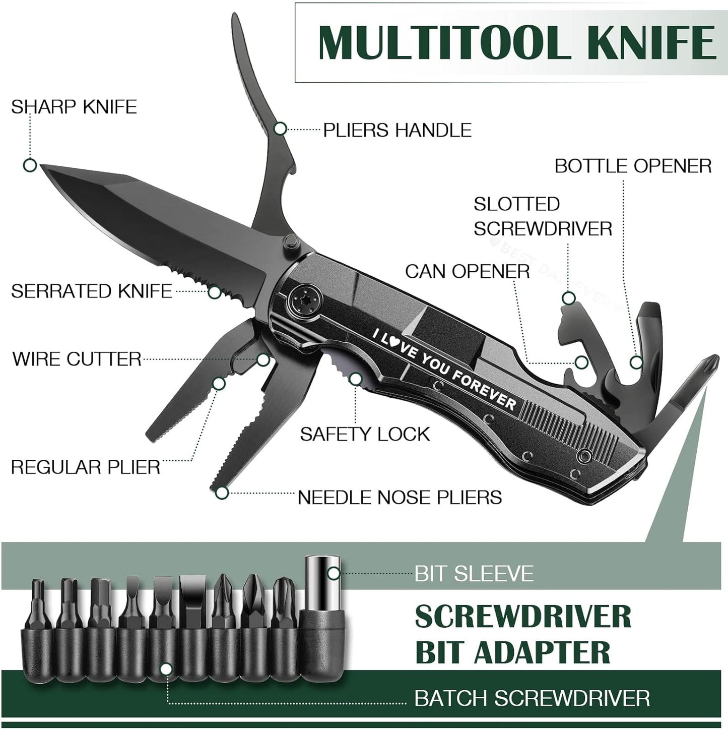 Gifts for Him Boyfriend Husband,Multitool Pocket Knife "I LOVE YOU",Anniversary Birthday Christmas Valentines Day Gifts for Him,Unique Camping Hunting Cycling Gift Ideas for Men