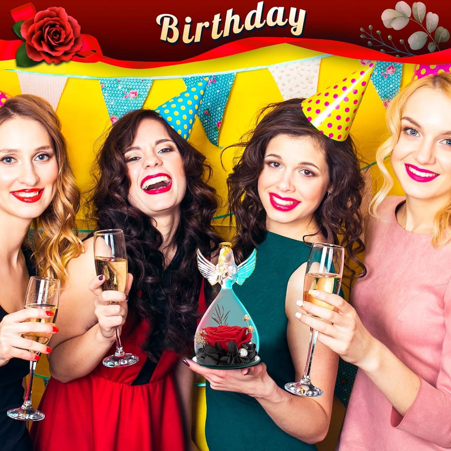 Preserved Rose Birthday Gifts for Women Mom Her Grandma Friend, Red Real Roses Flowers in Angel Figurines Glass, Gift on Anniversary, Christmas, Mother's Day, Valentine's Day, Thanksgiving