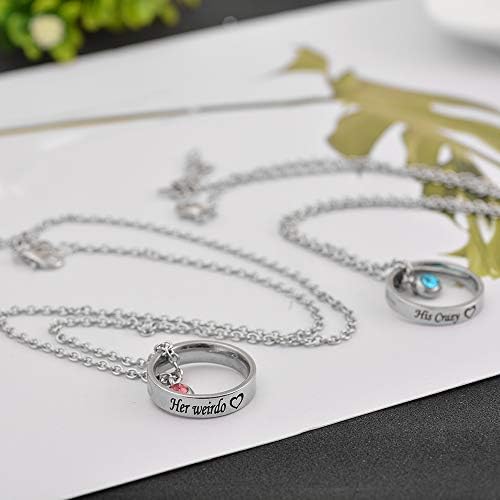 Matching Necklaces for Couples, His and Hers Engraved Rhinestone Ring Pendant Set Gifts for Boyfriend Girlfriend