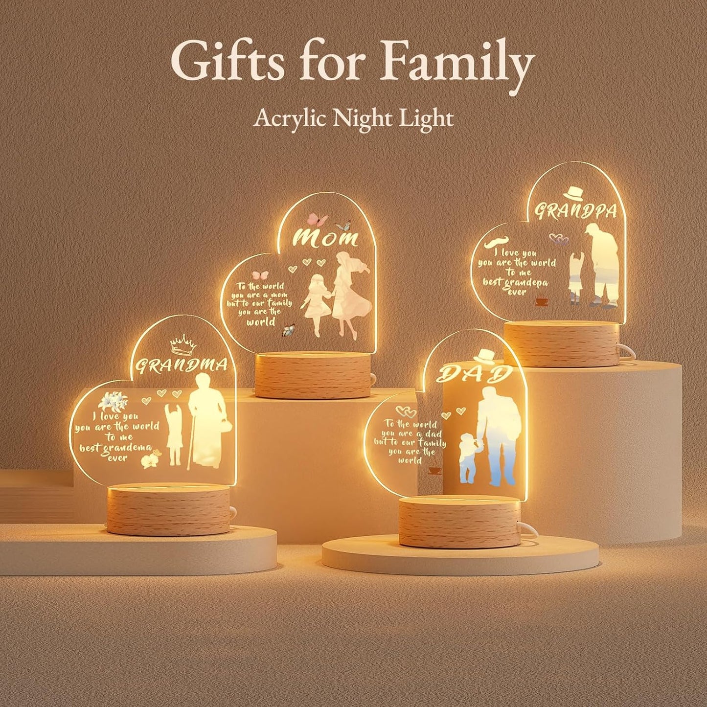 Gifts for Mom from Daughter - Mom Gifts Night Light with Wood Base, Birthday/Valentines/Mothers Day/Christmas Gifts for Mom from Daughter