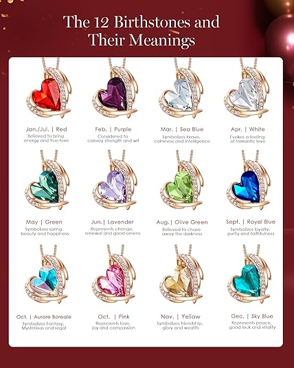 Love Heart Pendant Necklaces for Women Silver Tone Rose Gold Tone Crystals Birthstone Christmas Jewelry Gifts for Women Birthday/Anniversary Day/Valentine’s Day