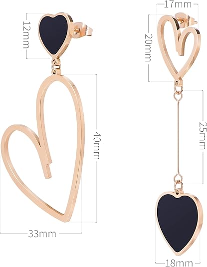 Heart Dangle Earrings for Women Trendy, Gold/Silver/Rose Gold Hypoallergenic Stainless Steel
