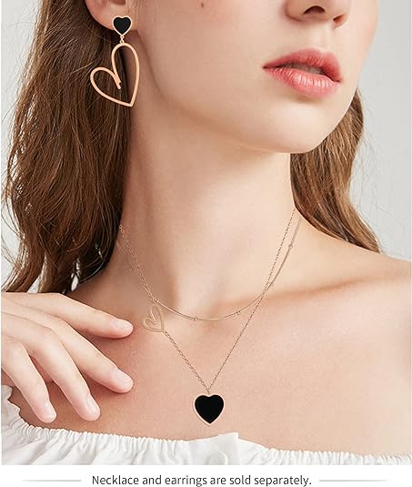 Heart Dangle Earrings for Women Trendy, Gold/Silver/Rose Gold Hypoallergenic Stainless Steel