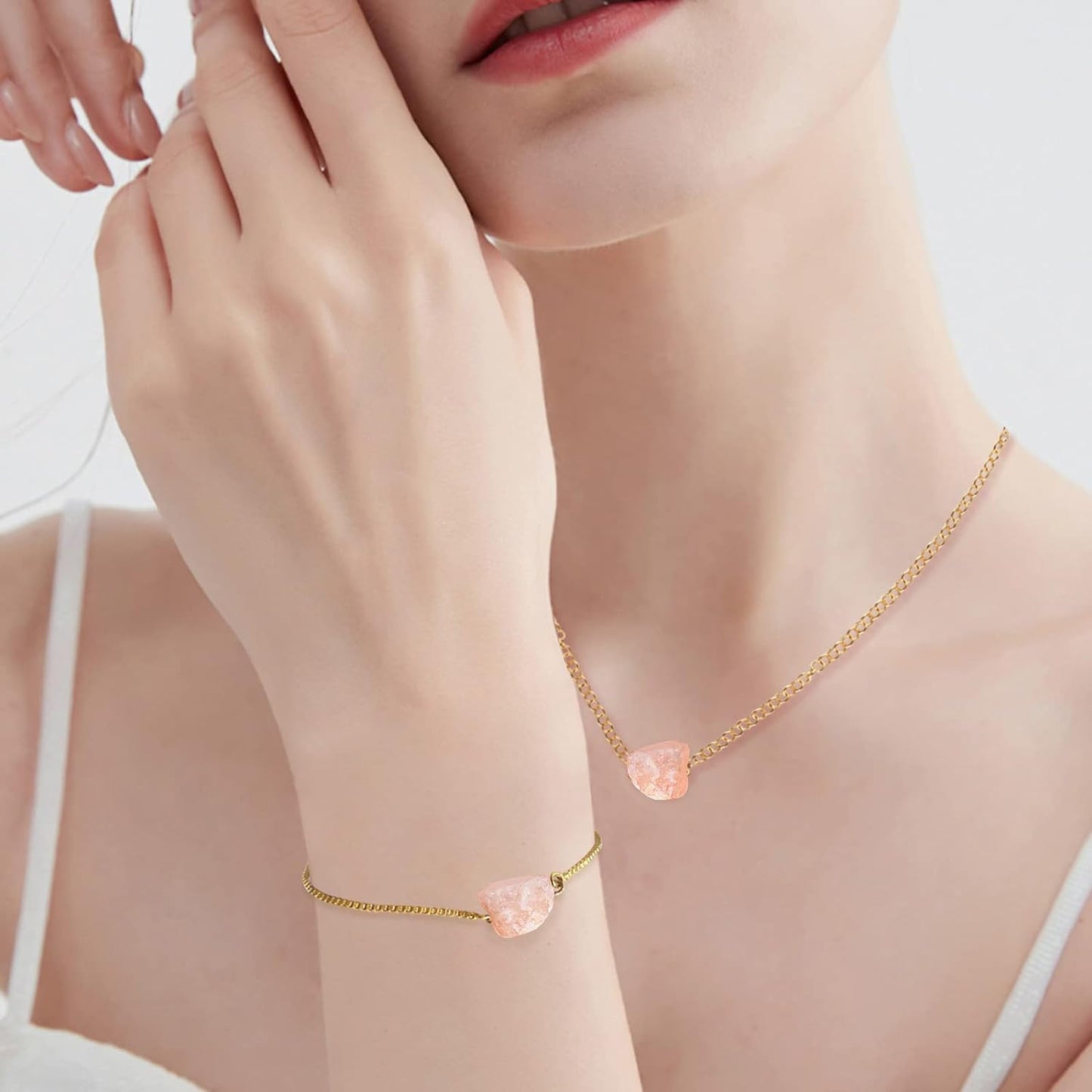 Natural Pink Morganite Crystal Bracelet for Women Girls Pink Gemstone Rough Stone Bracelet Healing Crystal Rose Quartz Bracelet Bring Love Positive and Energy,