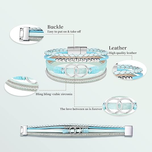 Bracelets for Women Birthday Gifts for Mom Inspirational Gifts for Women Mother's Day Daughter Wrap Bracelet Sister Friend Teen Girl Gifts Leather Layered Jewelry Valentines Day Gifts for Her